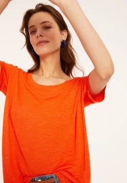 Montagut Loose-fitting round-neck flamed linen T-shirt - Pavot