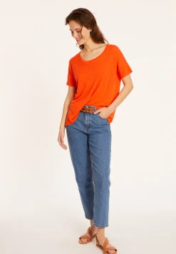 Montagut Loose-fitting round-neck flamed linen T-shirt - Pavot