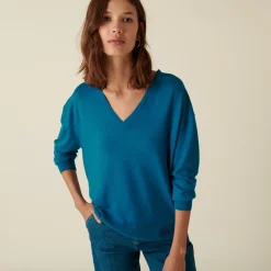 Montagut Merino wool V-neck sweater with slits - Aurora
