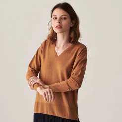 Montagut Merino wool V-neck sweater with slits - Aurora