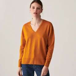 Montagut Merino wool V-neck sweater with slits - Aurora