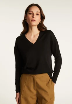 Montagut Merino wool V-neck sweater with slits - Aurora