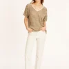 Montagut Openwork linen V-neck T-shirt - Marguerite