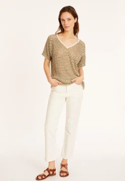 Montagut Openwork linen V-neck T-shirt - Marguerite