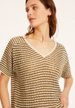 Montagut Openwork linen V-neck T-shirt - Marguerite