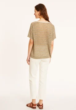 Montagut Openwork linen V-neck T-shirt - Marguerite