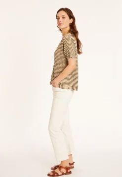 Montagut Openwork linen V-neck T-shirt - Marguerite