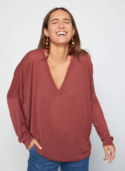 Montagut Oversized v-neck flamed linen t-shirt - Beja