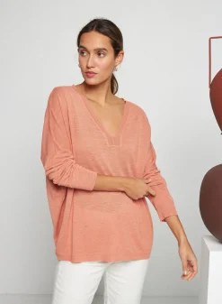 Montagut Oversized v-neck flamed linen t-shirt - Beja