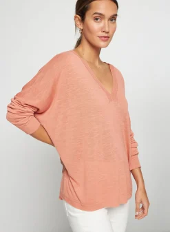 Montagut Oversized v-neck flamed linen t-shirt - Beja