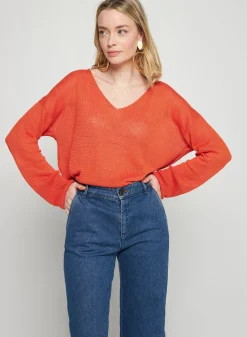 Montagut Oversized V-neck sweater in linen - Tiphaine