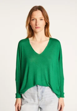 Montagut Oversized V-neck T-shirt in bamboo cashmere fiber - Rica