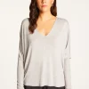 Montagut Oversized V-neck T-shirt in bamboo cashmere fiber - Rica
