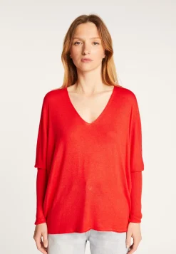 Montagut Oversized V-neck T-shirt in bamboo cashmere fiber - Rica