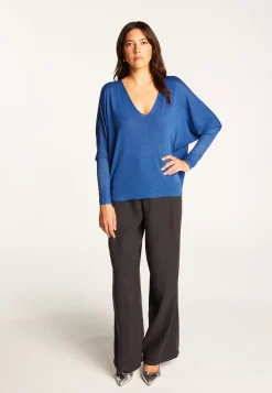 Montagut Oversized V-neck T-shirt in bamboo cashmere fiber - Rica