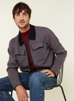 Montagut Polo collar jacket with houndstooth patterns in merino wool - Fabien