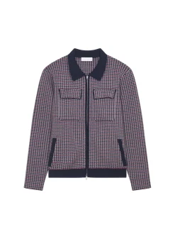 Montagut Polo collar jacket with houndstooth patterns in merino wool - Fabien
