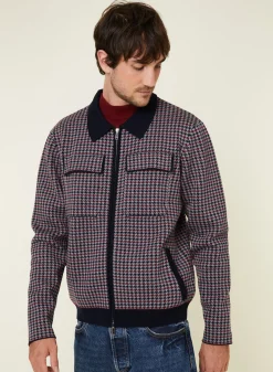 Montagut Polo collar jacket with houndstooth patterns in merino wool - Fabien