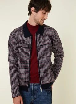 Montagut Polo collar jacket with houndstooth patterns in merino wool - Fabien