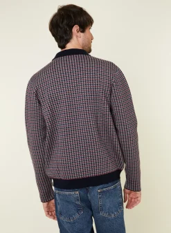 Montagut Polo collar jacket with houndstooth patterns in merino wool - Fabien