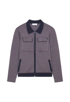 Montagut Polo collar jacket with houndstooth patterns in merino wool - Fabien