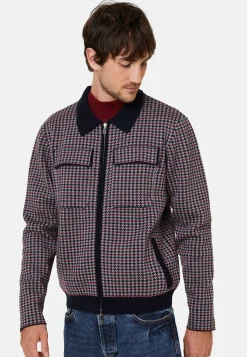 Montagut Polo collar jacket with houndstooth patterns in merino wool - Fabien
