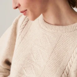 Montagut Raglan sleeve sweater in cocoon wool and cable knit - Carlotta