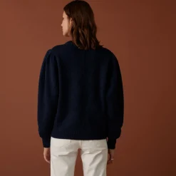 Montagut Raglan sleeve sweater in cocoon wool and cable knit - Carlotta