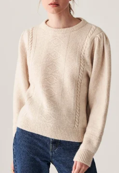 Montagut Raglan sleeve sweater in cocoon wool and cable knit - Carlotta