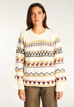 Montagut Round neck sweater with patterns in merino wool - Romance