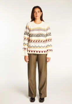 Montagut Round neck sweater with patterns in merino wool - Romance