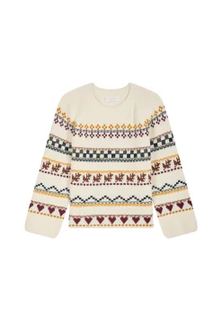 Montagut Round neck sweater with patterns in merino wool - Romance