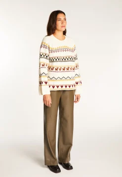 Montagut Round neck sweater with patterns in merino wool - Romance