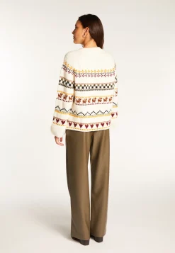 Montagut Round neck sweater with patterns in merino wool - Romance