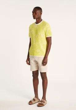 Montagut Round neck t-shirt with cotton linen blend pattern - Isham