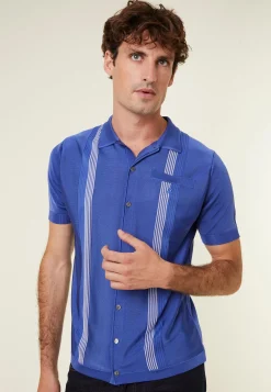 Montagut Short Sleeve Striped Shirt in Fil Lumiere - Fabion