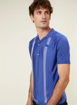Montagut Short Sleeve Striped Shirt in Fil Lumiere - Fabion