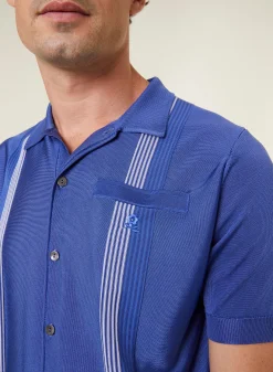 Montagut Short Sleeve Striped Shirt in Fil Lumiere - Fabion