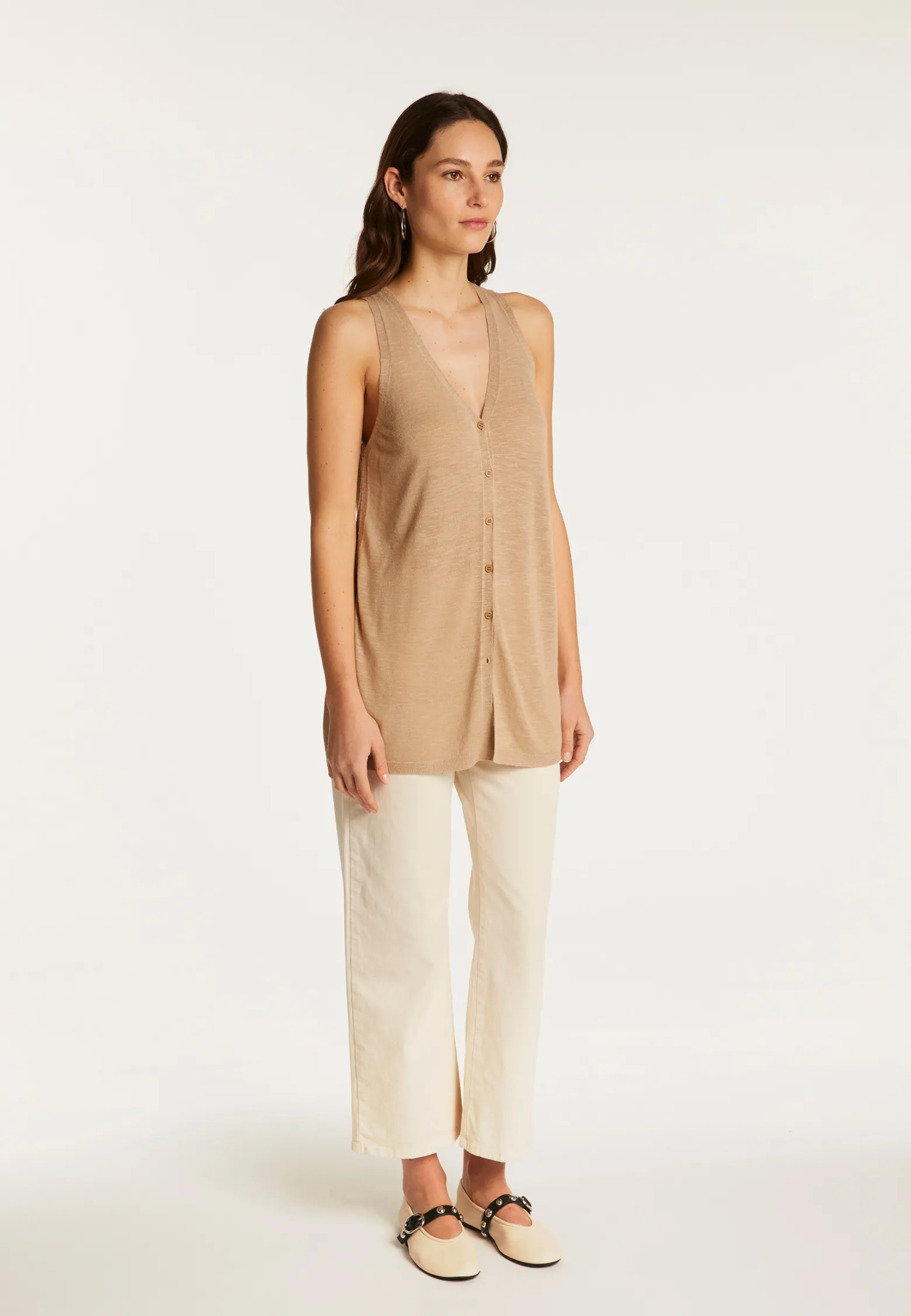 Montagut Short sleeved slub linen vest - Dara