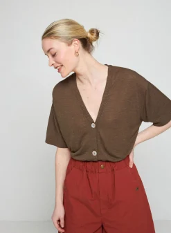 Montagut Short sleeves flamed linen cardigan - Tanya