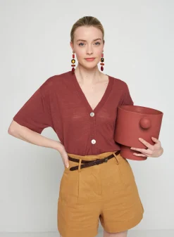 Montagut Short sleeves flamed linen cardigan - Tanya