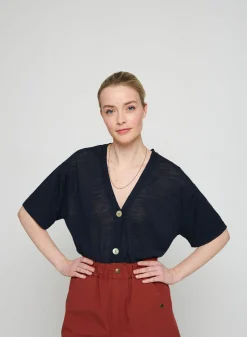 Montagut Short sleeves flamed linen cardigan - Tanya
