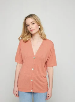 Montagut Short sleeves flamed linen cardigan - Tanya