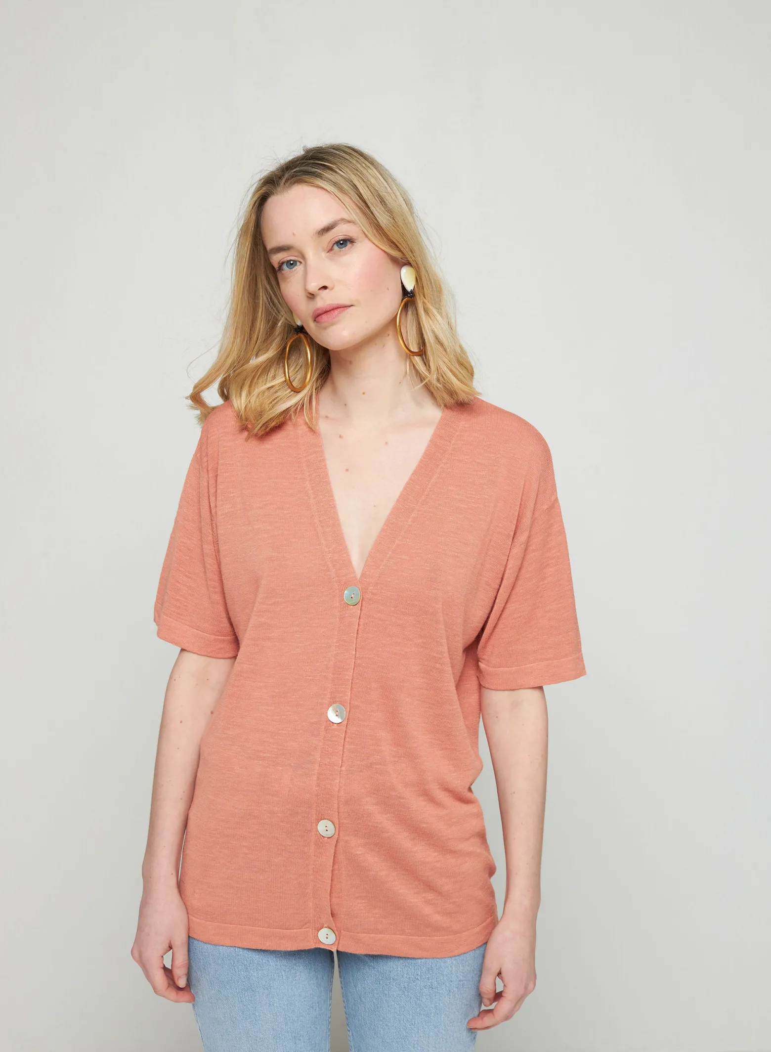 Montagut Short sleeves flamed linen cardigan - Tanya