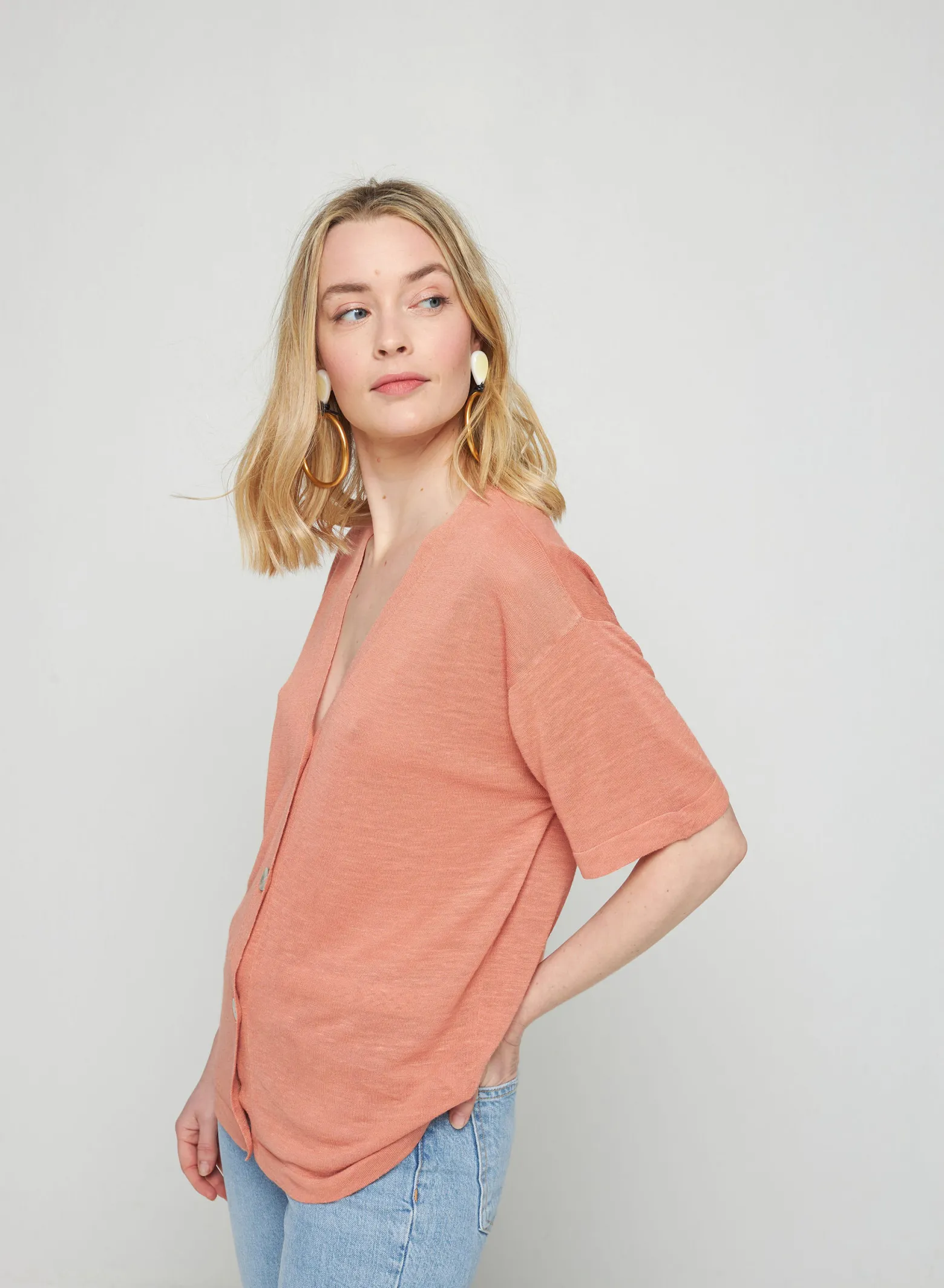 Montagut Short sleeves flamed linen cardigan - Tanya