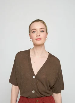 Montagut Short sleeves flamed linen cardigan - Tanya