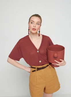 Montagut Short sleeves flamed linen cardigan - Tanya