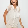 Montagut Short-sleeved blouse with iridescent effect - Stacy