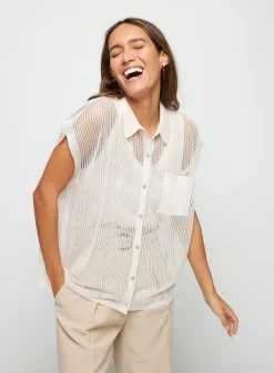 Montagut Short-sleeved blouse with iridescent effect - Stacy
