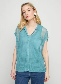 Montagut Short-sleeved blouse with iridescent effect - Stacy